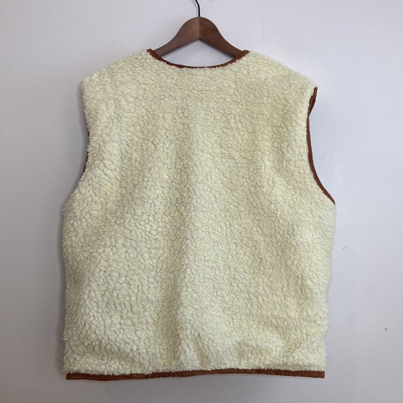 Vintage Vest Mens XL Brown Leather Cream Faux Shearling Fleece Reversible - Picture 11 of 16